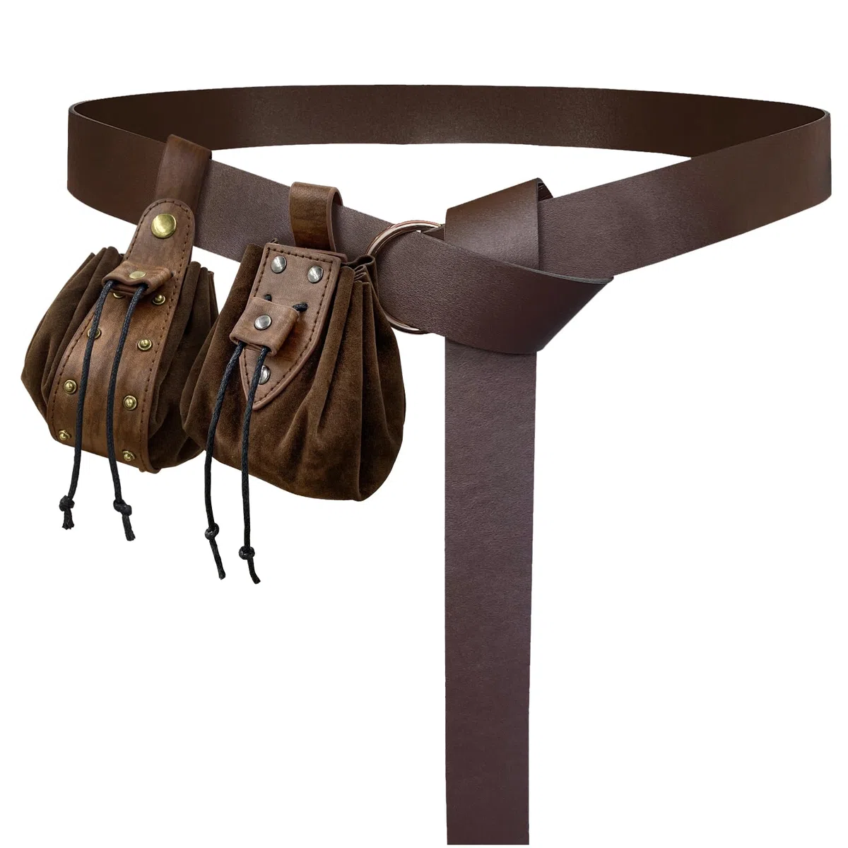 HiiFeuer Mittelalter Geprägter O-Ring Gürtel mit Nordisch Geprägter Gürteltasche, Vintage Kunstleder Gürtel und Seitentasche Set für LARP