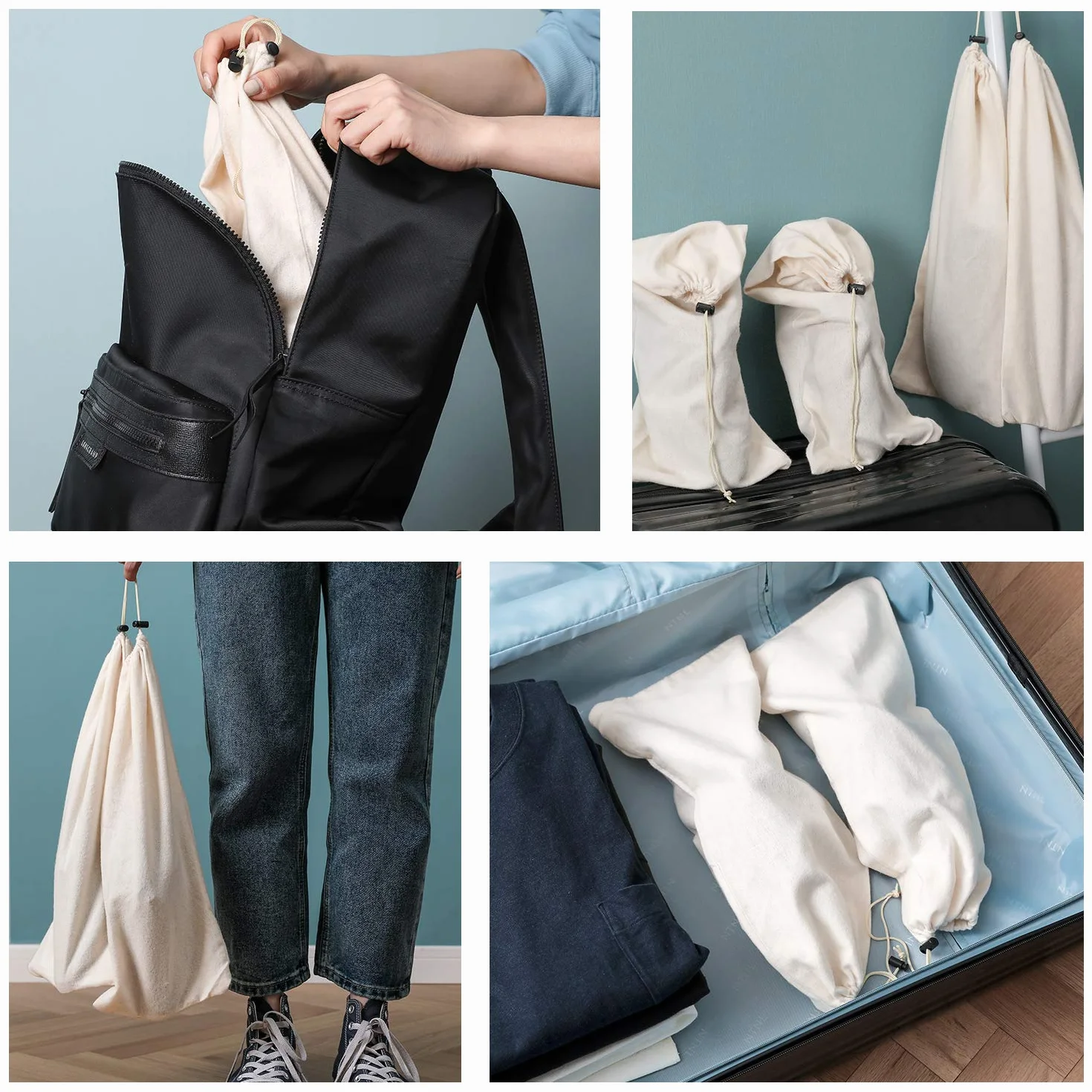 Schuhbeutel Baumwolle Reise Schuhsack mit Kordelzug Schuhtasche für Herren Damen Schuhe Staubbeutel