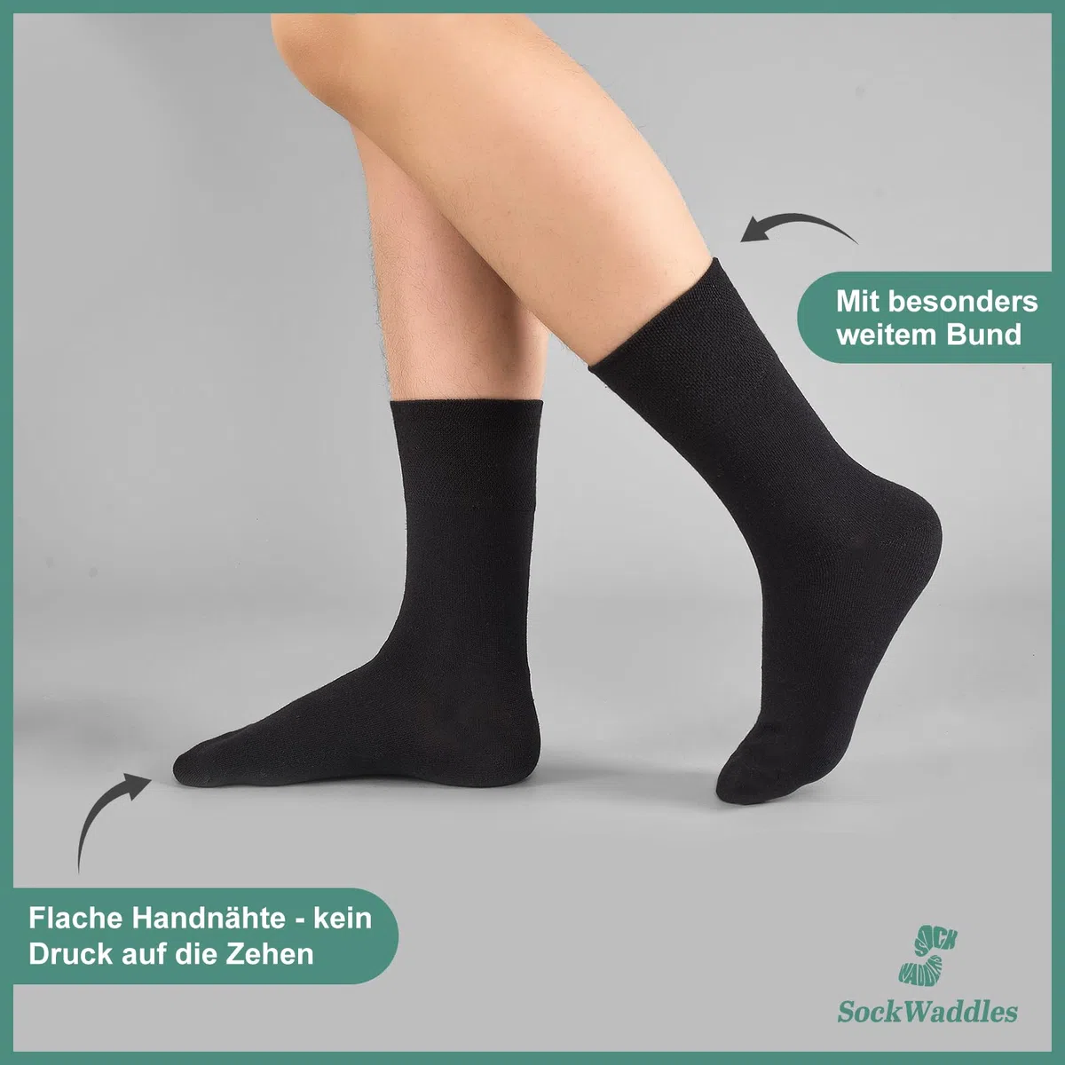SockWaddles 6 Paar Diabetikersocken ohne Gummibund & ohne Naht 97% Baumwolle, Diabetiker Socken mit Komfortbund Hautfreundlich & Atmungsaktiv baumwollsocken für Damen Herren