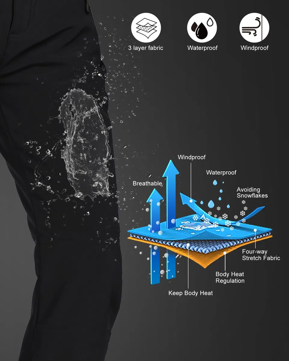 33,000ft Damen Wanderhose wasserdichte Winddichte Thermohose Softshellhose Outdoorhose Winter Skihose