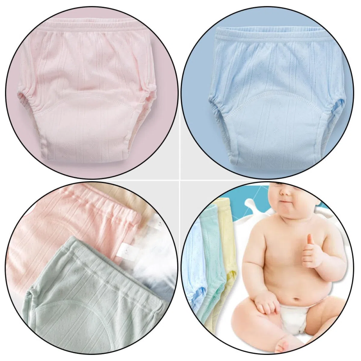 HANABASS Töpfchentrainingshosen Eng Anliegend aus Baumwolle 3 Stück-pack für Töpfchentraining Elastischer Bund 4-lagig Trainingsunterwäsche Zufällige Farbe für Babys