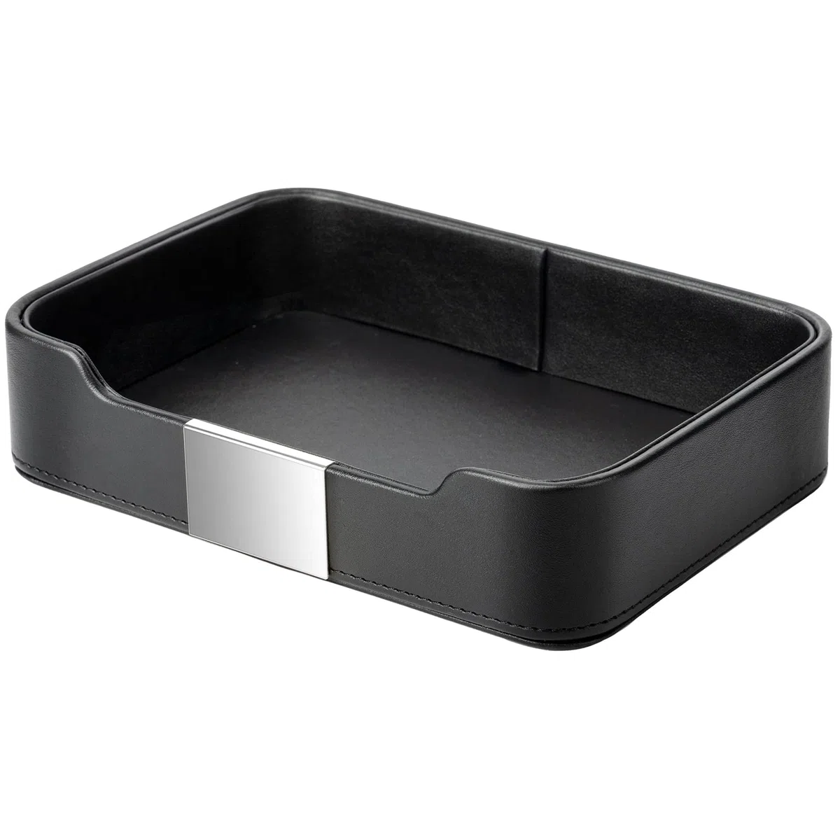 SANZIE Luxuriöses Lederschale Schlüsselschale Aufbewahrung Schlüsselablage Organizer Ablage Tablett Schale für Schlüssel, Flur zu halten Schmuck, Uhren, Brieftasche (Metallversilbert, Schwarz)