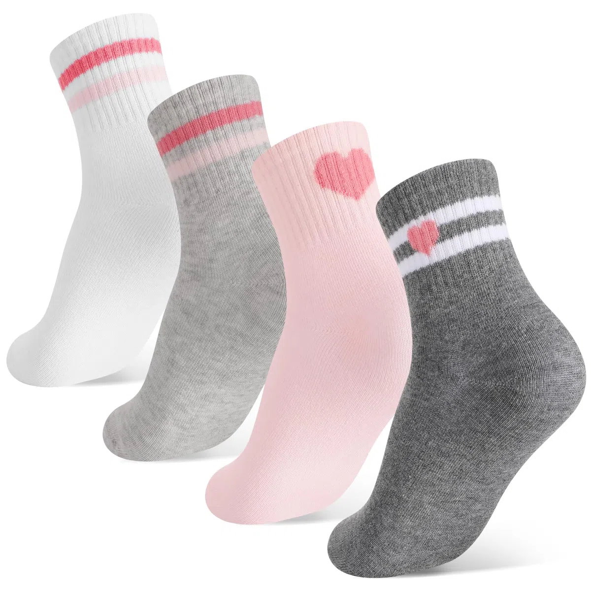 Utensilsto 4 Paare Kind Tennissocken Sportsocken, Mädchen Jungen Streifen Herz Tennis Socken Gestreifte Socken Kinder Baumwolle Mittelrohrsocken, Retro Crewsocken 9-12 Jahre (Farbe 1)