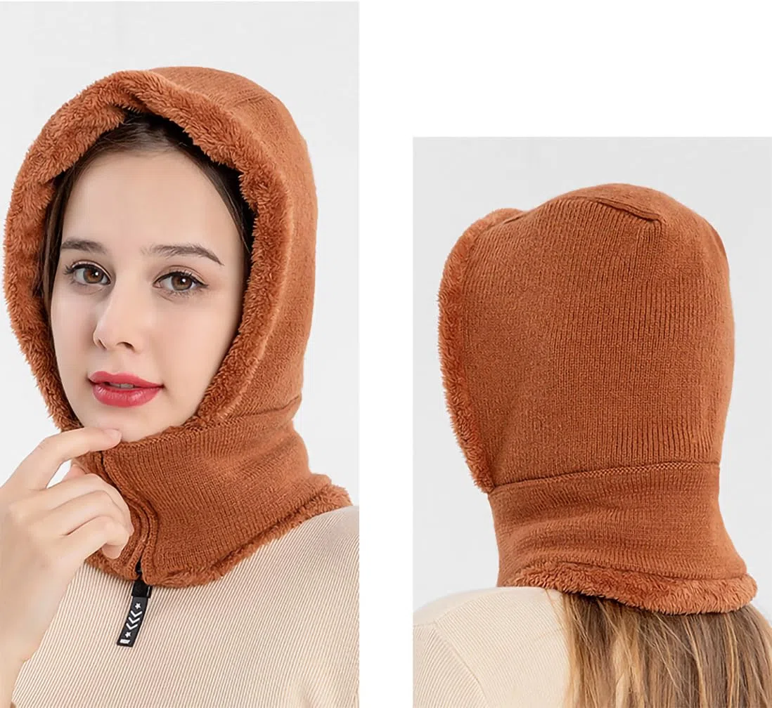 Strickmütze Damen Mädchen Balaclava 2 in 1 Winterhüte Schal Set Warm Beanie Mütze mit Ohrenschutz Winddicht Sturmhaube Outdoor Verdickt Skimütze für Snowboarden Radfahren Skating