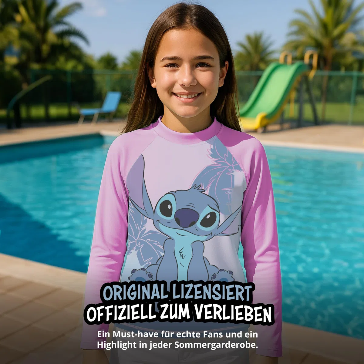 United Labels Lilo & Stitch Schwimmshirt UV Schutz 30 für Mädchen, Rosa Blau, Badeshirt Langarm, Bademode Kinder, Badebekleidung