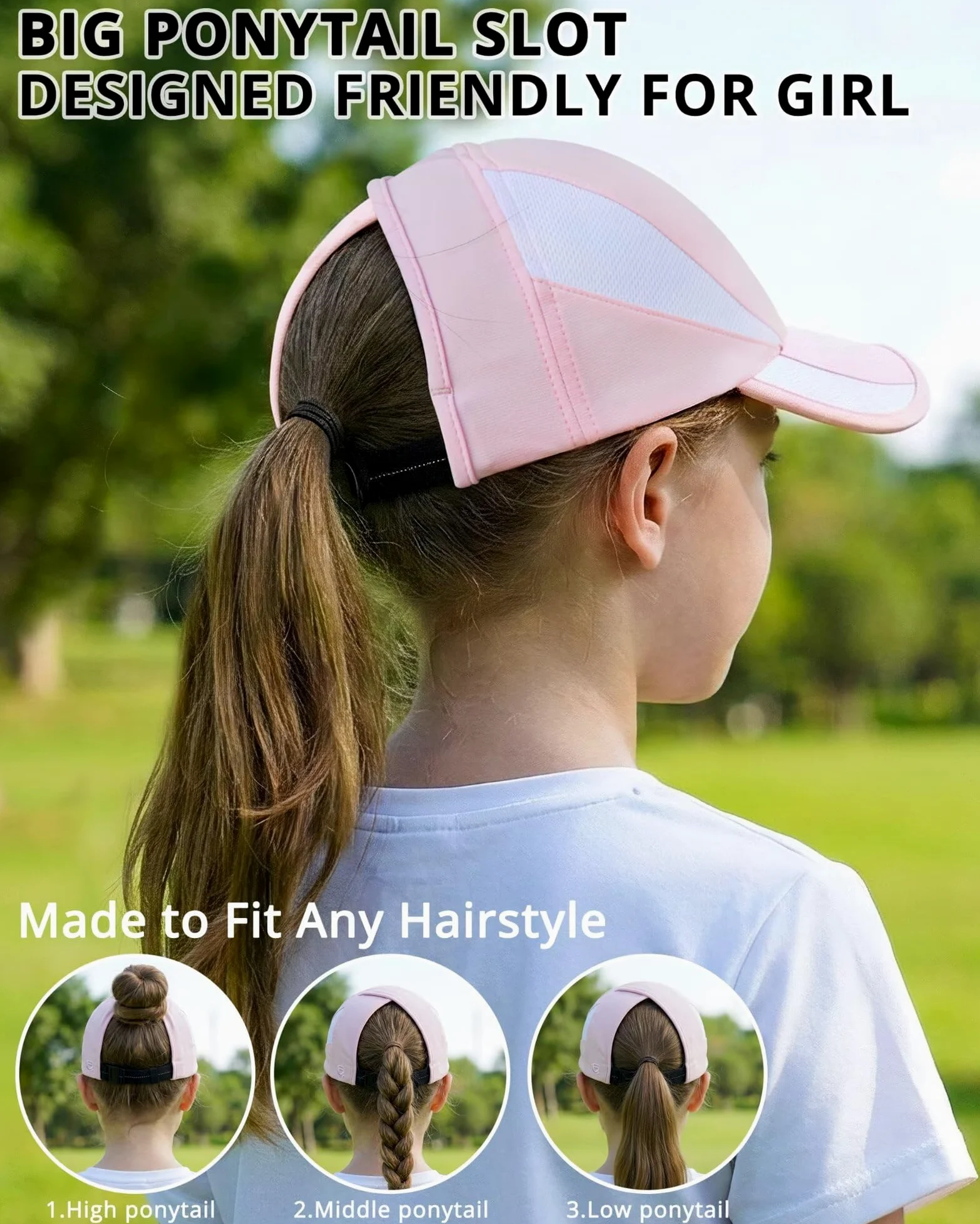 GADIEMKENSD Mädchen Baseball Cap mit Pferdeschwanz und atmungsaktives Mesh, kühlende Sommermütze, UPF 50+ Sonnenhut für Kinder, Mädchenkappe für den Sommer im Freien und in Innenräumen