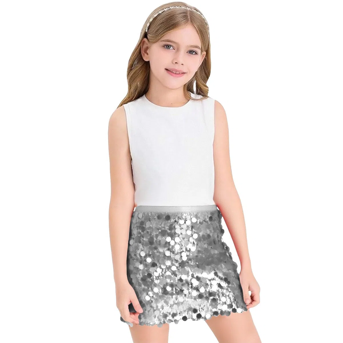Glitzer Rock mädchen Glitzerrock Mädchen Pailletten Rock Elastischer Bund Funkelnde Glitzer Plissee Skorts mit Futter für Kinder Tanz Prinzessinnen 152
