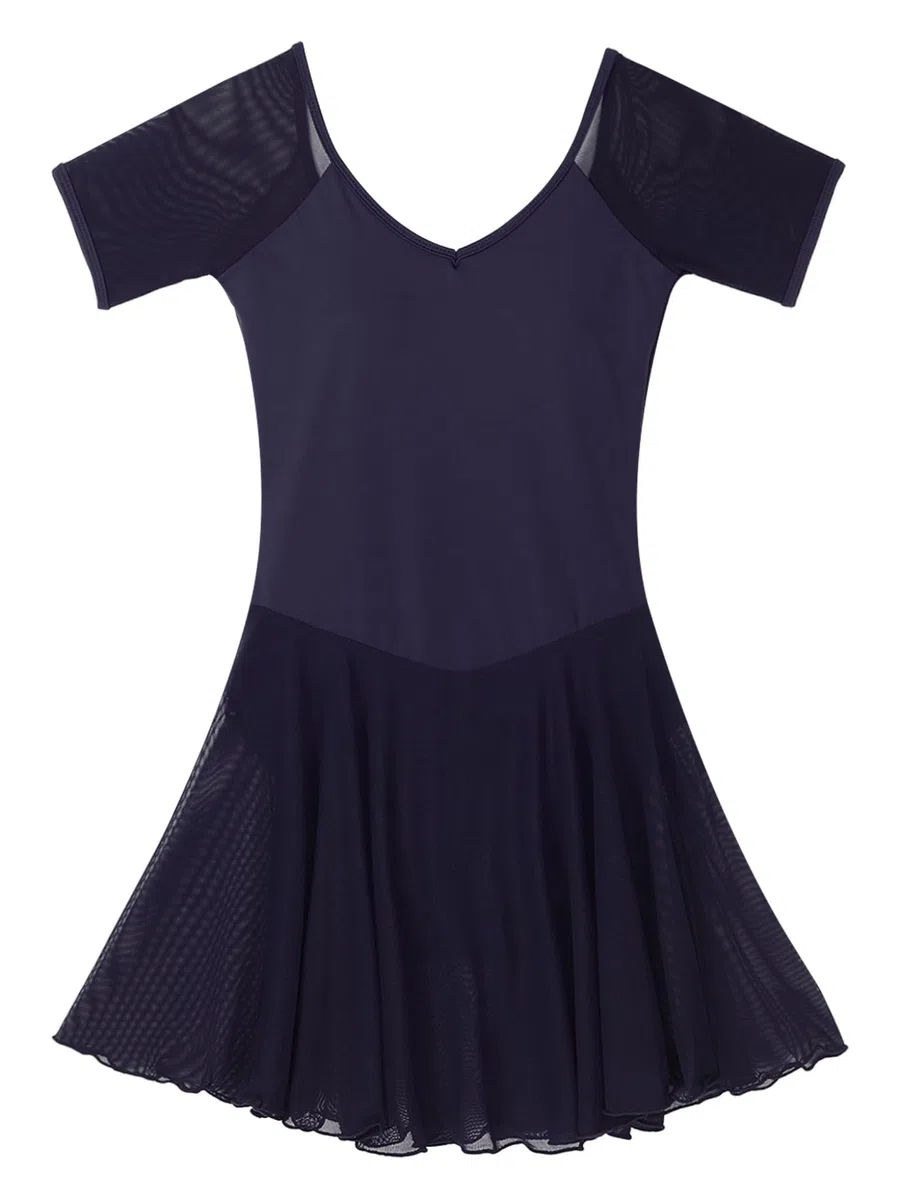 TTAO Ballettkleid Damen Langarm/Kurzarm Ballett Trikot mit Chiffon Rock Wickelrock Gymnastik Tanzkleid Ballettkleidung TrainingskostümDancewear