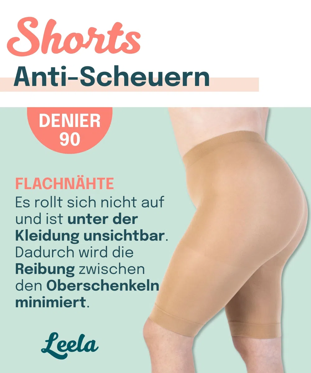 LEELA LAB, 90-Denier-Unterziehshorts Gegen Wundscheuern, Shapewear für Damen in Übergrößen, Hoch Tailliert, Bauch-Weg-Effekt, Made in Italy
