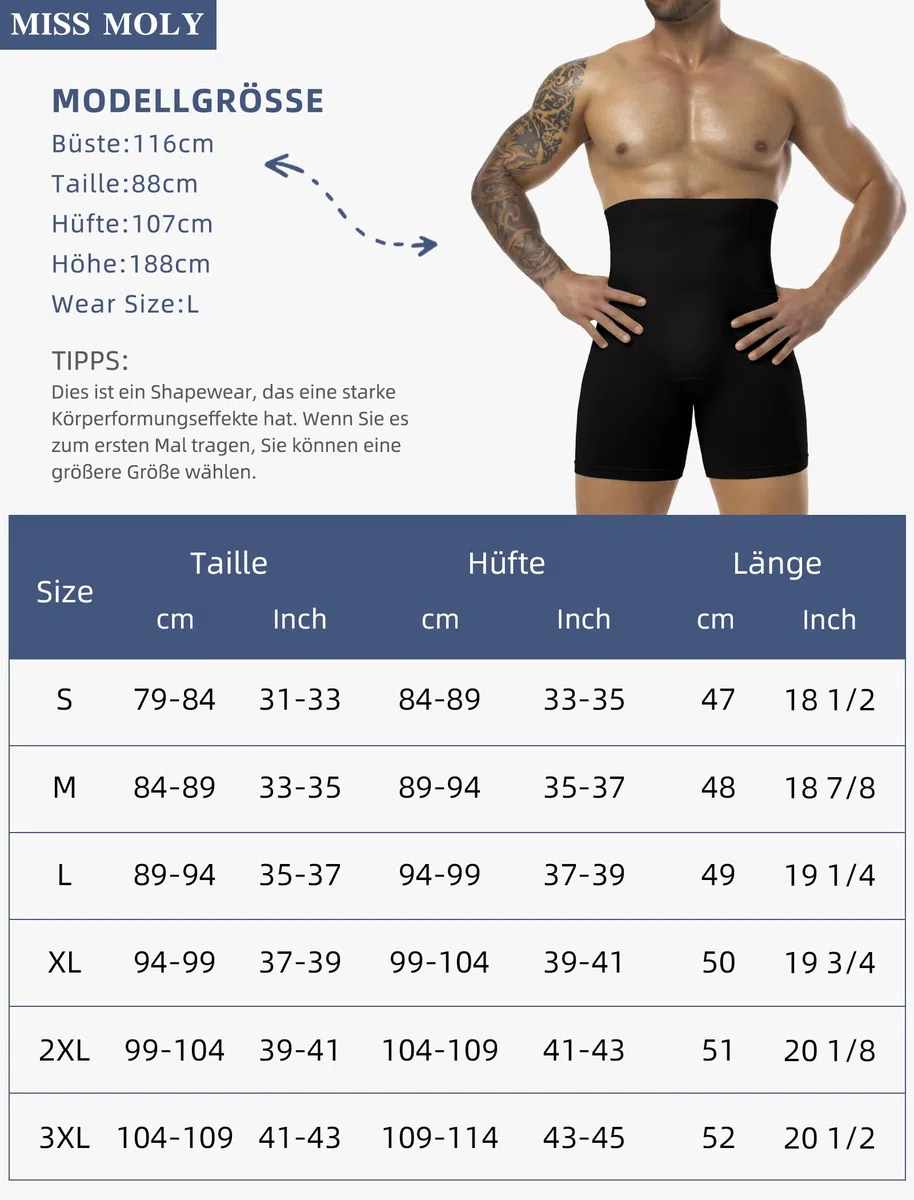 MISS MOLY Shapewear Boxershorts Herren Hohe Taille Kompressionsshorts Nahtloses Figurformende Unterwäsche Herren Body Shaper Bauch Kontrolle Bauch Weg Retroshorts