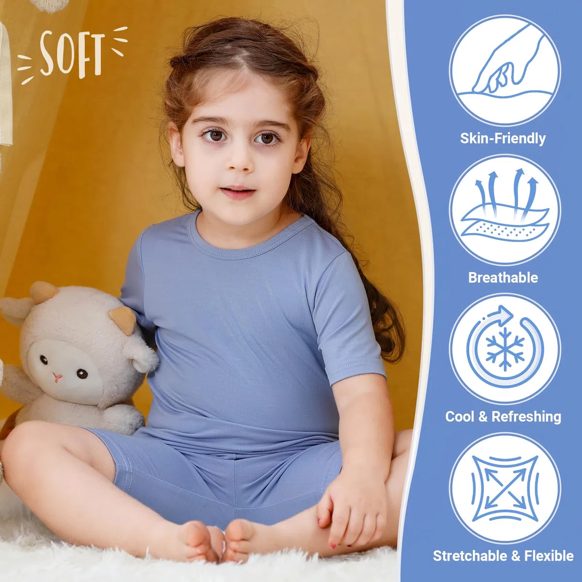 HAHASHOW Schlafanzug Jungen Kurz Sommer Bambus Bekleidungssets für Mädchen 2-8 Jahre Atmungsaktiv Kinder T-Shirt und Shorts