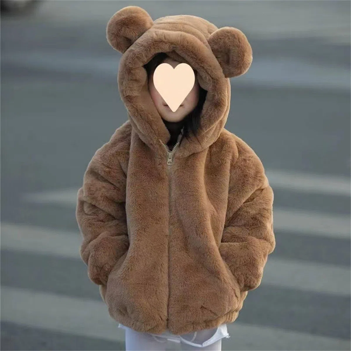 Kinder Mädchen Flauschige Fleecejacke mit Reißverschluss Süßer Teddymantel Weiche Bärenohren Kapuzenpullover Sweatshirt Sherpa Fleecejacke Jungen Wintermantel Langarm Pelzige Oberbekleidung