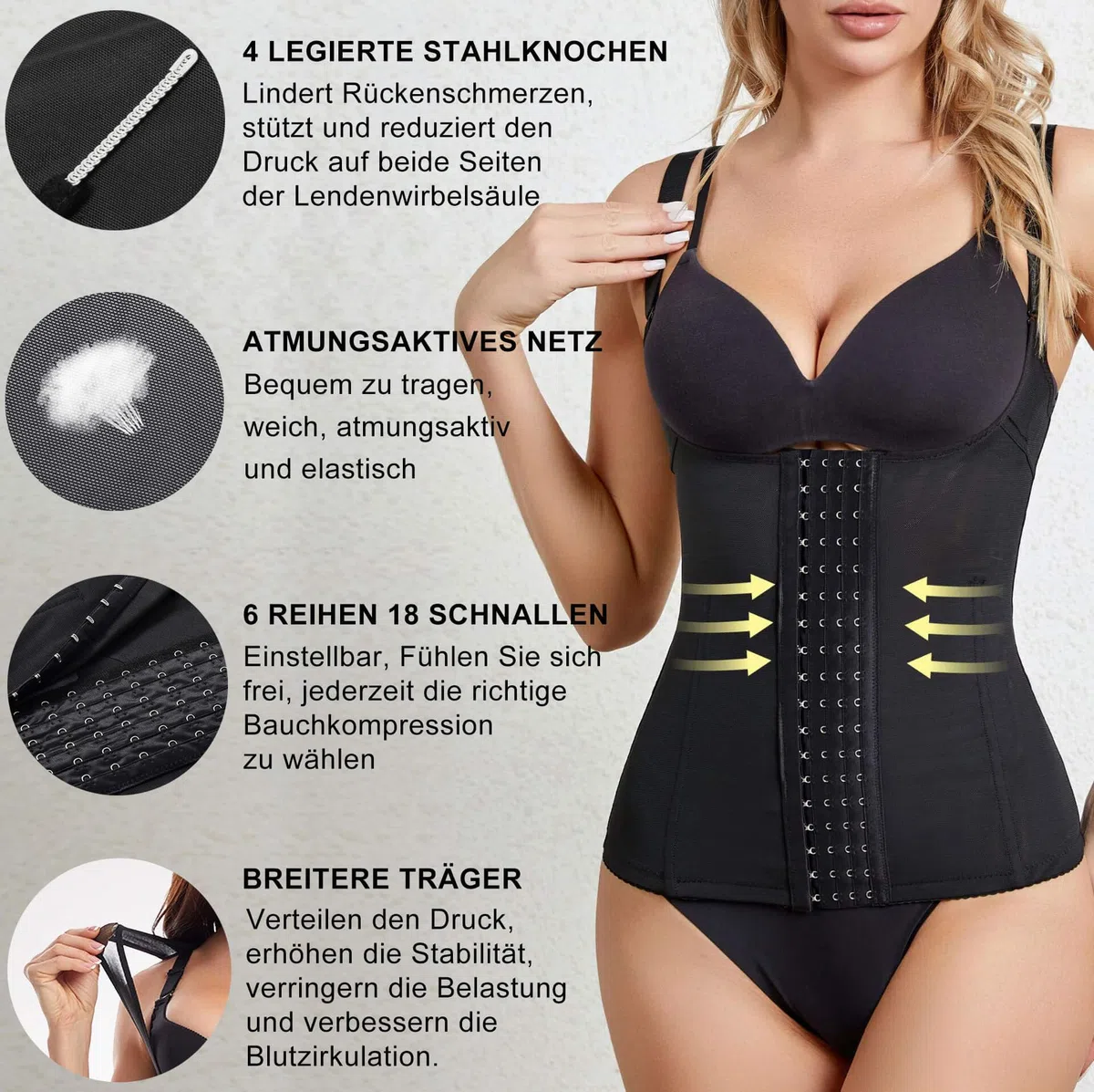 Korsett Damen Bauchweg, Waist Trainer, Bauchgurt Nach Geburt, Corsage Damen Shapewear, Unterbrust Korsett mit Trägern, Corset optimiert den Bereich um Taille, Hüfte und Bauch sichtbar