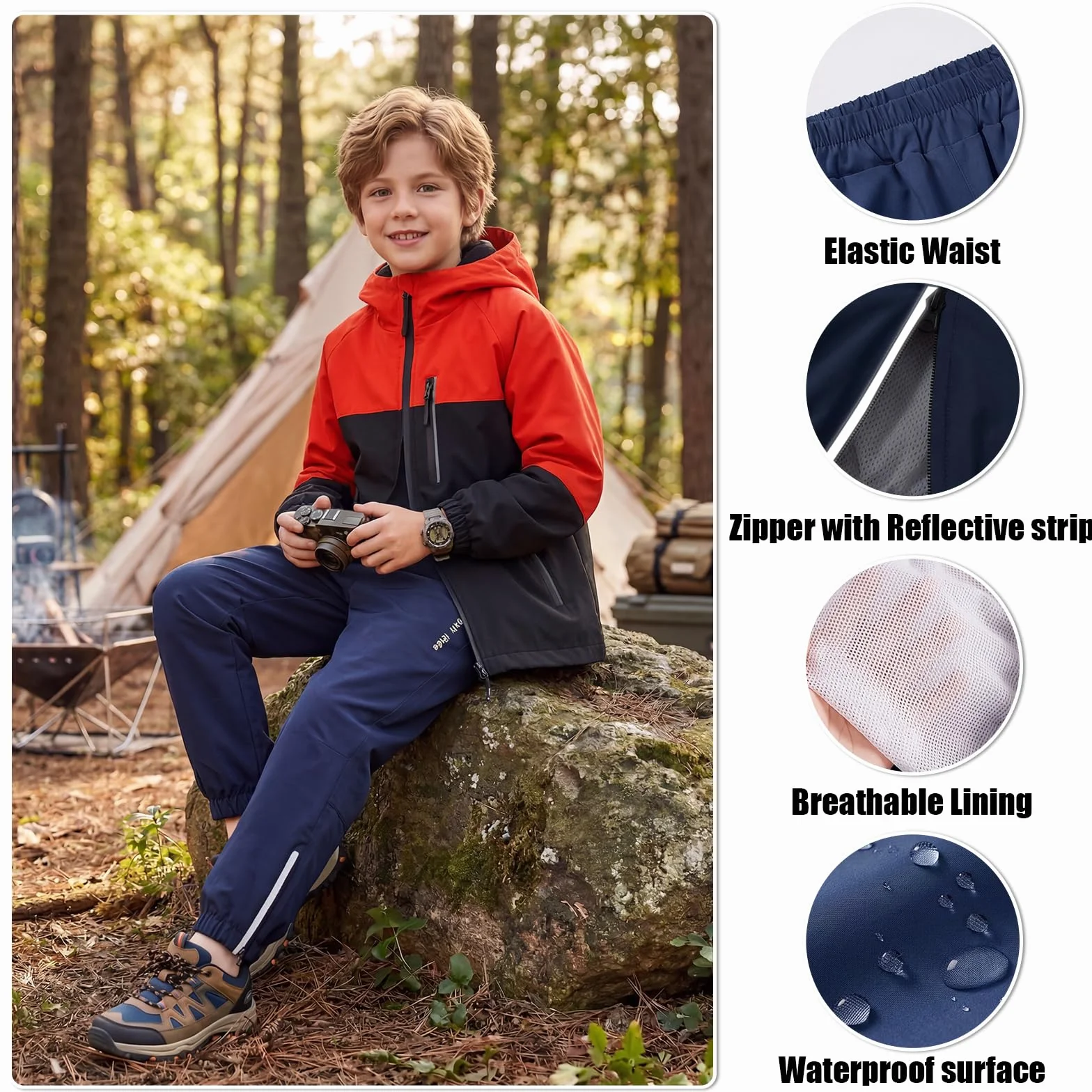 Jungen Mädchen Wasserdicht Hose Wanderhose Leichte Dünne Hosen mit Mesh-Futter Regenhosen Kinder Funktionshose Winddicht Trekkinghose Outdoor Freizeithose Jogginghosen 5-14 Jahre