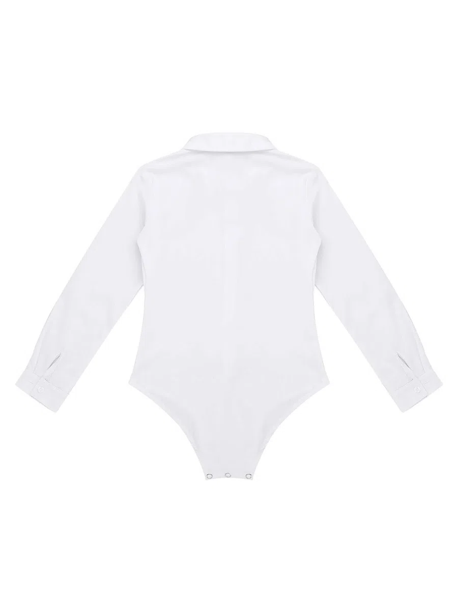 Kinder Jungen Body Langarm Strampler Overall Slim Fit Hemd Langarmbody Tanzhemd Latein Ballsaal Tanzkostüm Weiß 146-152