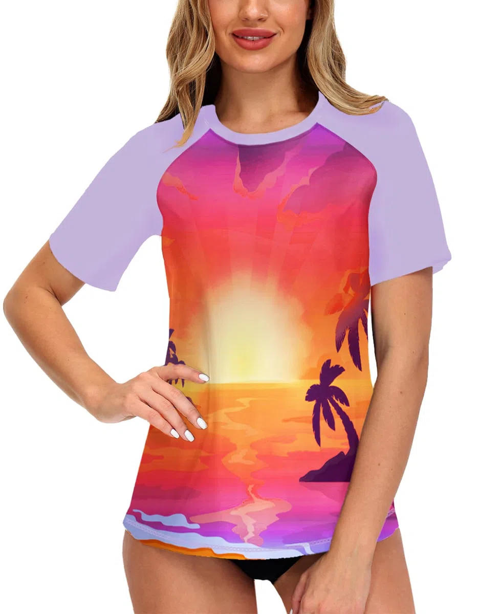 Damen UV Shirt Kurzarm Schwimmshirt UPF 50+ Rash Guard Kurzarm Schnelltrocknend Badeshirt S-XXL