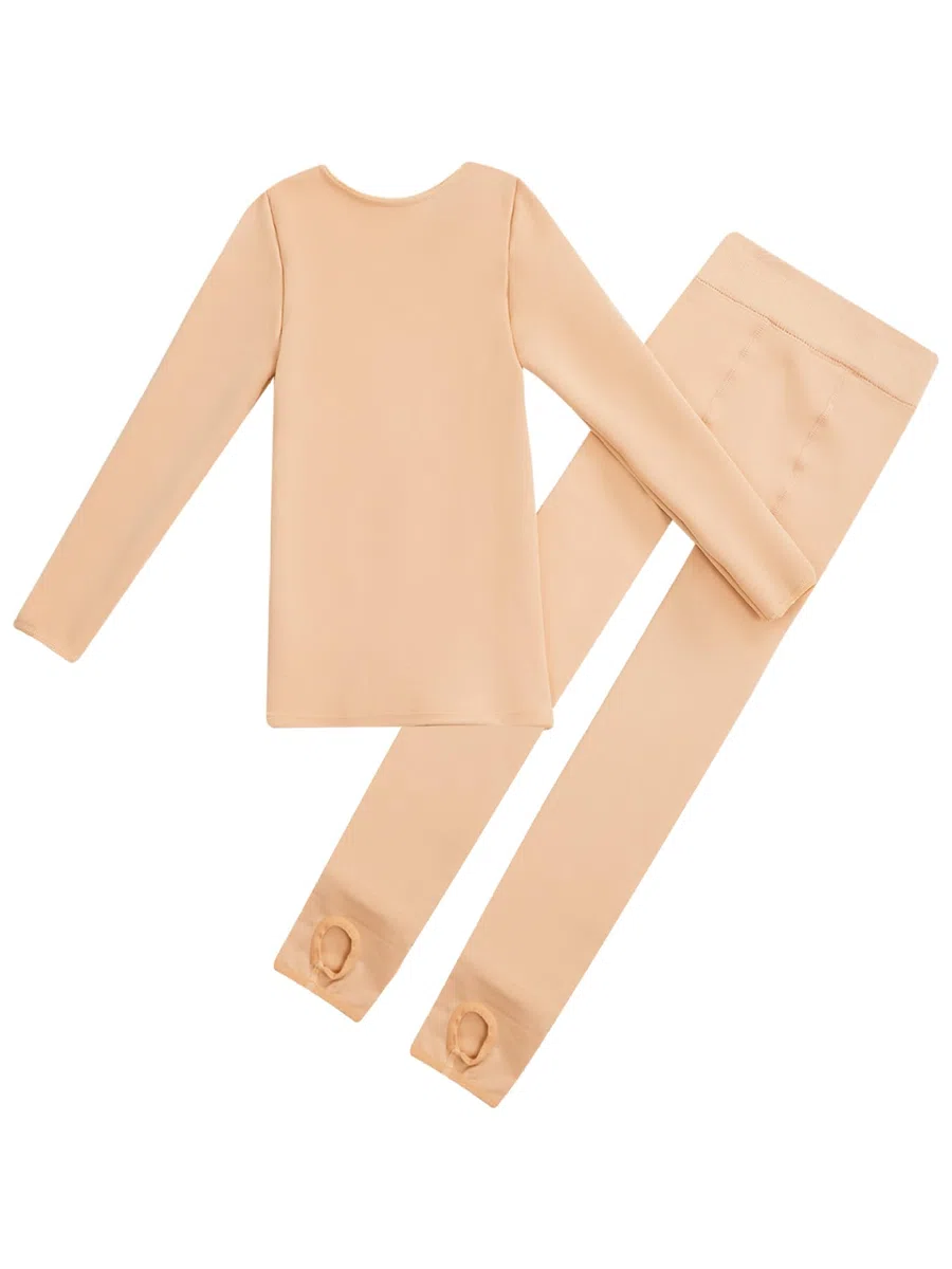 Mädchen Thermounterwäsche Set Innenfleece Langarm Oberteil Strumpfhose Mit Fuß/Steigbüge Kinder Unterwäsche Set Für Ballett Tanz Täglich