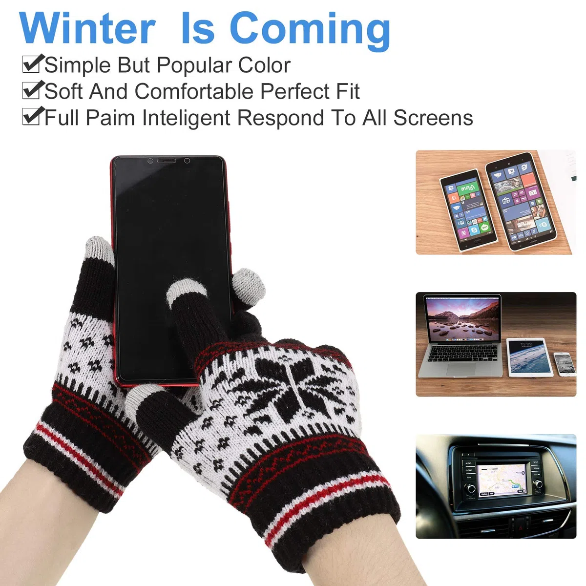 Gitua 2 Paar Touchscreen Handschuhe, Damen Winterhandschuhe Winddichte Strick Fäustlinge Handschuhe für Skifahren Radfahren Wandern