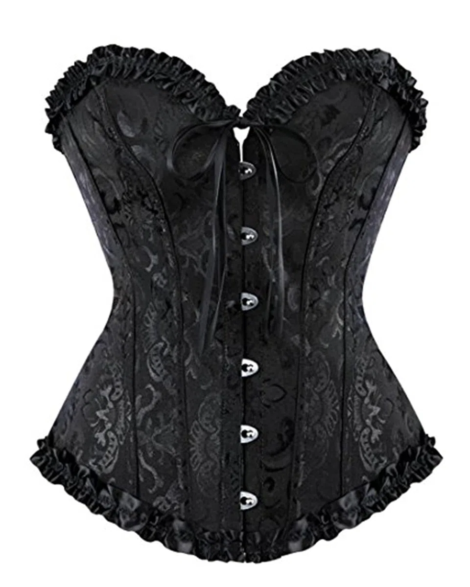Damen-Korsetts, sexy Brokat, Überbrustkorsett mit Schnürung, Korsettstäbchen, Shapewear-Outfit