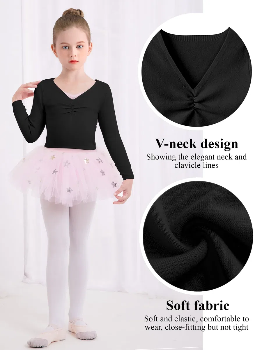 Kinder Mädchen Tanzpullover V-Ausschnitt Ballett Bolero Ballett Top Girl Strickpullover Langarm 3-11 Jahre (DE/NL/SE/PL, Numerisch, 150, Regular, Schwarz)