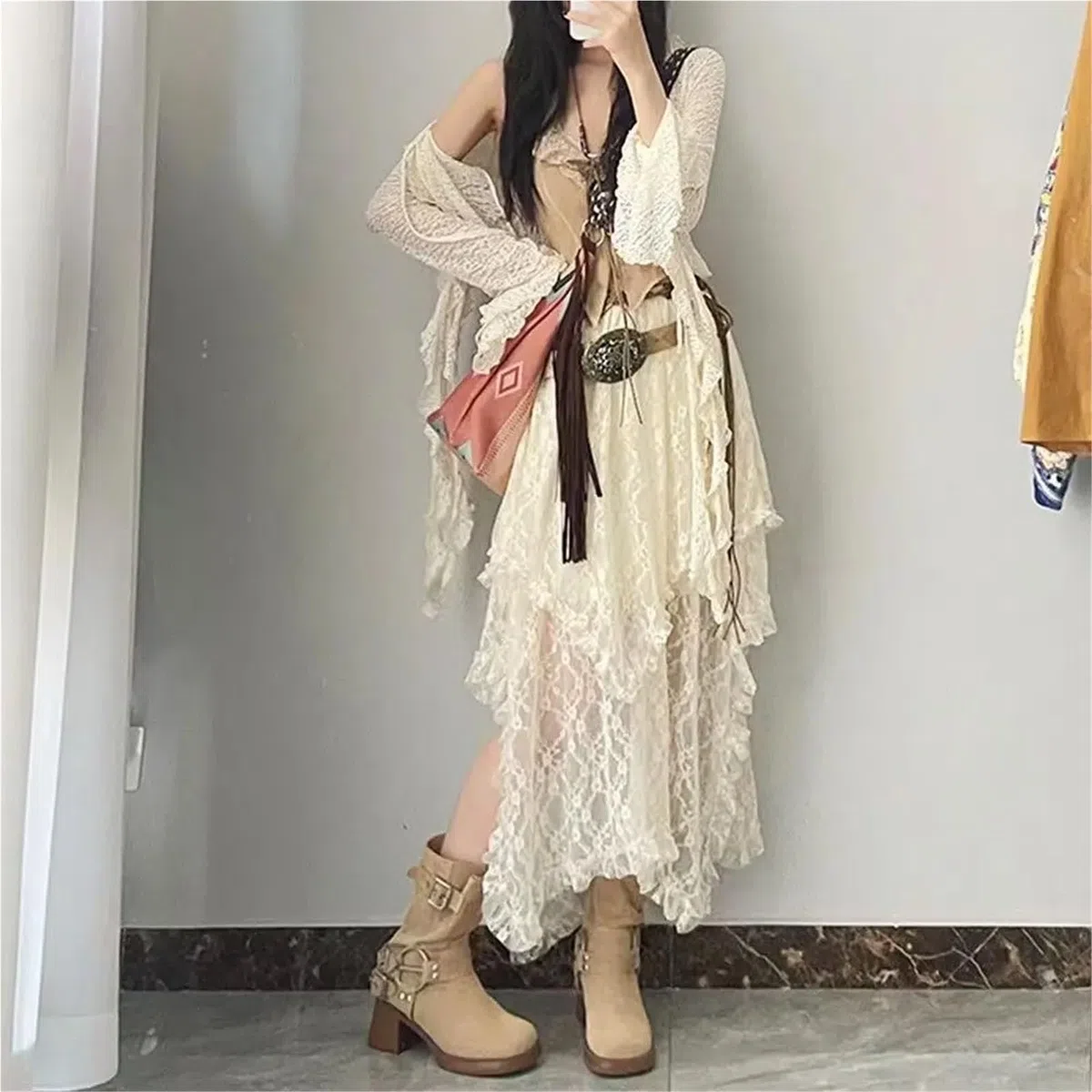 Strandrock Damen Lang Röcke Frauen Frühling Sommer Lange Maxi Rock Frau Kleidung Vintage Spitze Frauen Rock