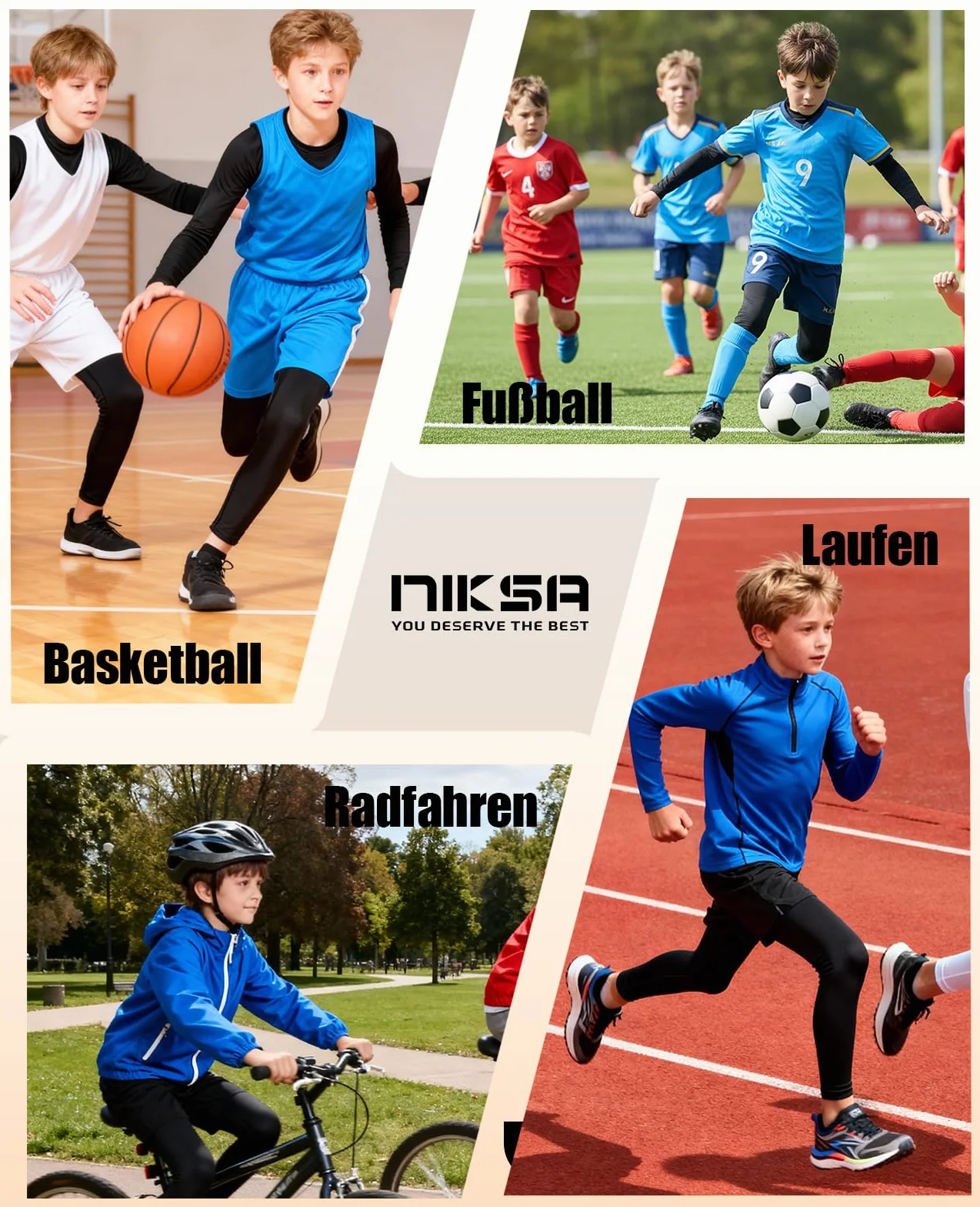 Niksa Thermounterwäsche Set für Jungen 5-12J - Extra Warme Ski & Sportunterwäsche, Hochatmungsaktiv als Basis für Fußball, Wandern & Radfahren,4 Jahreszeiten Funktionswäsche