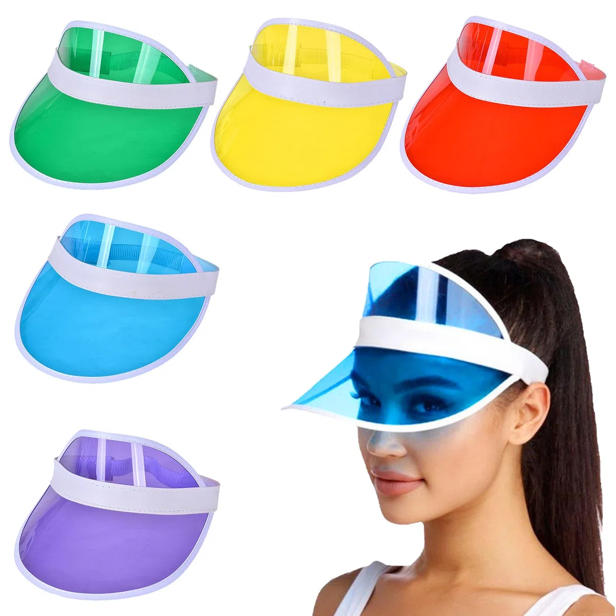 5 Stück Unisex Sonnenvisier, RetroNeon Sonnenblende, Transparente Schirmmütze, 80er Jahre Sonnenvisier, Geeignet zum Radfahren, Laufen, Bergsteigen, Golfen