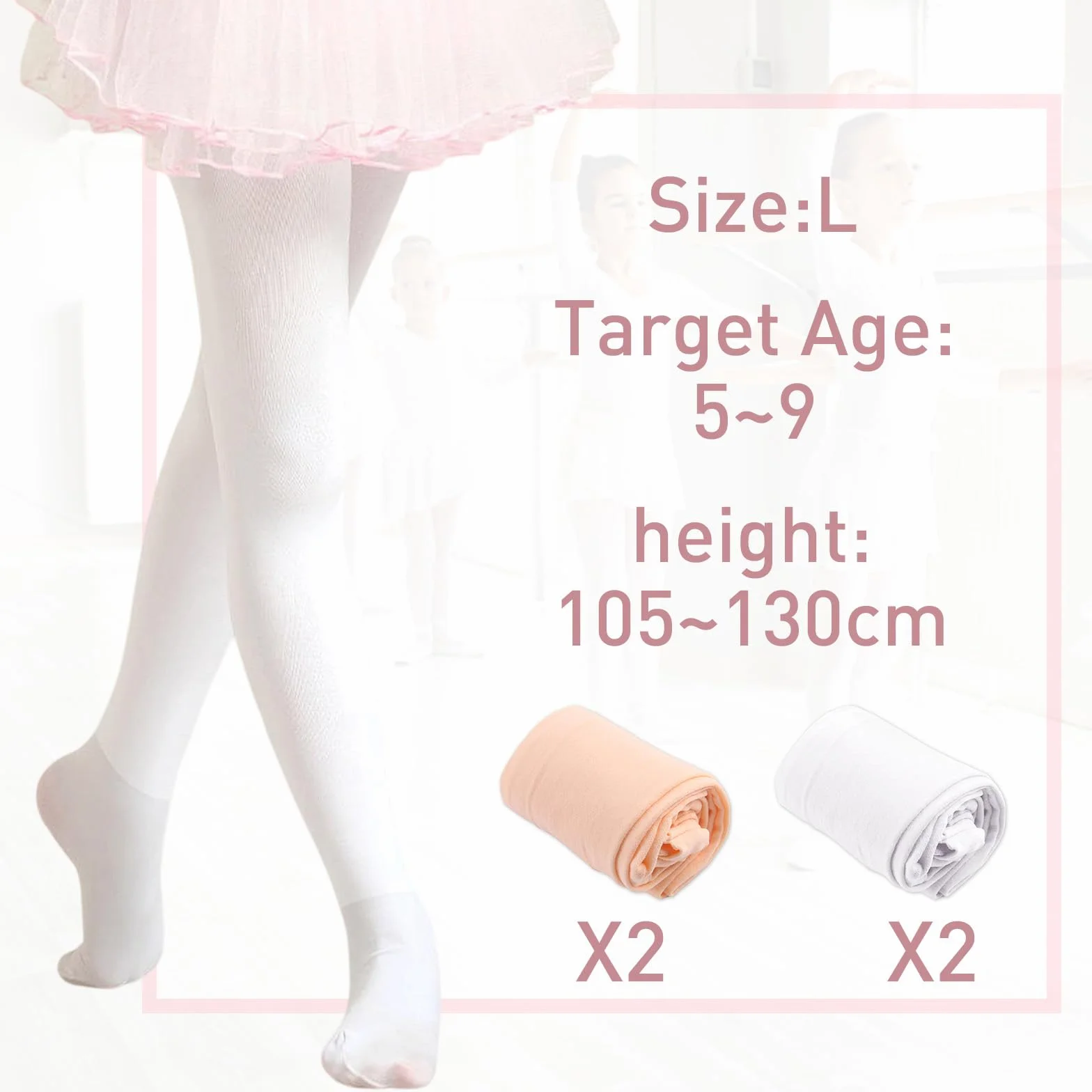 4 Paar Ballett Strumpfhose Mädchen 80 DEN Feinstrumpfhose Ballettstrumpfhose Mädchen Elastisch Atmungsaktiv Tanzstrumpfhose mit Fuß Hautfarbe Weiß für Tanzkurs Leistung Alltag Kinder 5–9 Jahren