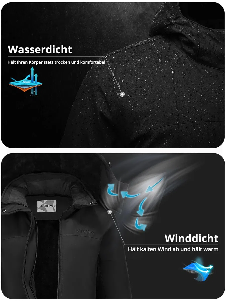 OutPro Damen Skijacke Winter Schneemantel Warm Fleece Mountain Wasserdichte Damenjacke Snowboardjacken