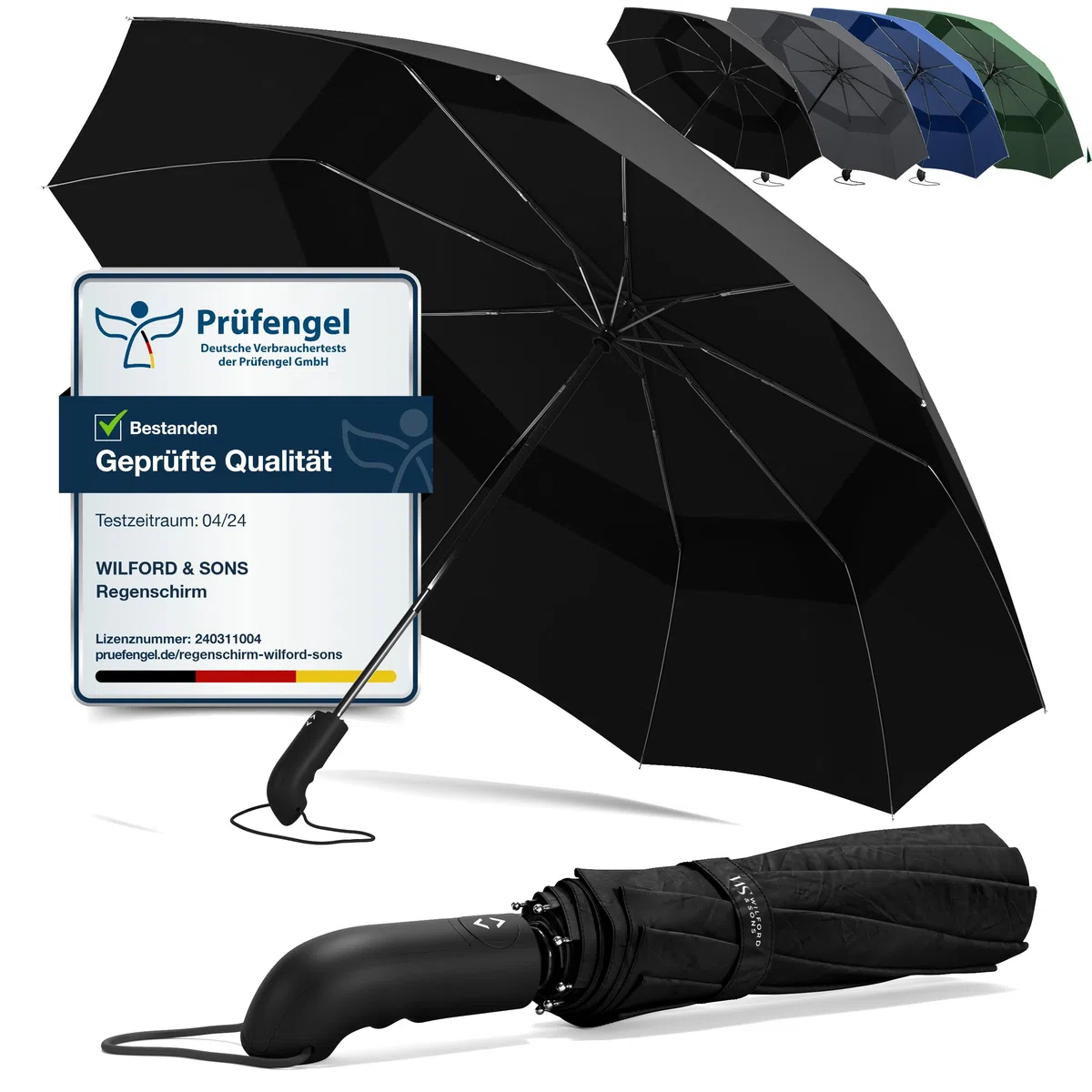 Regenschirm Taschenschirm Sturmfest + Auf-Zu Automatik & Schirm-Tasche, Schwarz | Herren Damen Reiseschirm - Kompakt Stabil, Teflon Wind- & Regen- Dicht | Taschenregenschirm Golfschirm Umbrella