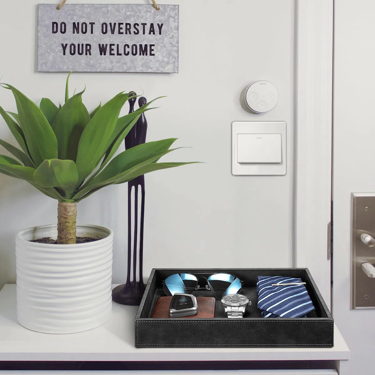 SITHON Lederschale Ablage, Kunstleder Tablett Organizer Ablage Aufbewahrungsbox klassisch Ablageschale Valet Tray für Handy Schmuck Schlüssel Kleingeld Geldbörse Uhren Brillen Büroausstattung, Schwarz