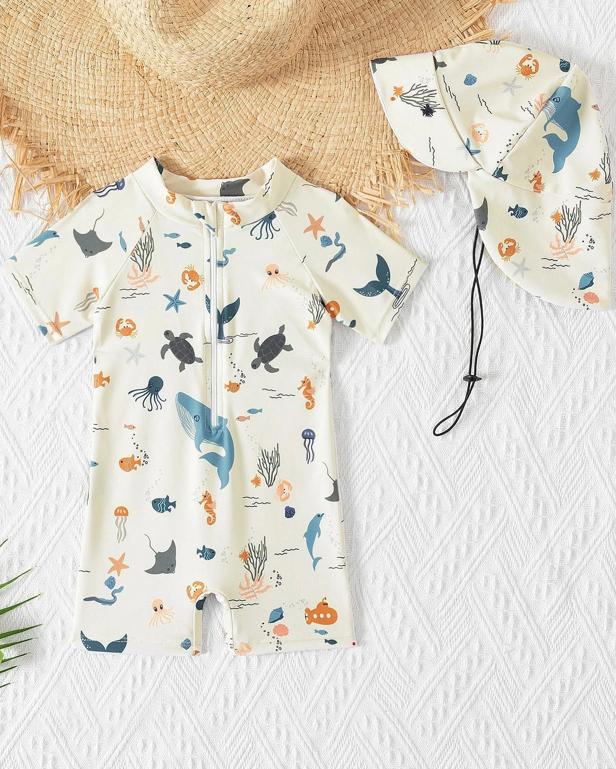 DivingBirds UV Badebekleidung Baby Badeanzug mit Hut Unisex Badeanzug Baby Kinder Schwimmanzug Mädchen Junge 3 Monate-4 Jahre