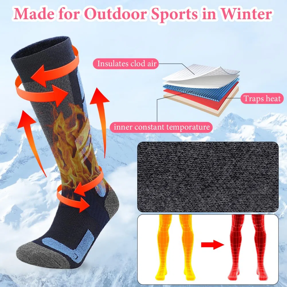 flintronic 2 Paar Skisocken, Winterwarme Snowboard-Thermosockenantiblasen Skistrümpfe, Extra Starke Polsterung, Warm Dick Zum, Atmungsaktive, Geruchshemmendel