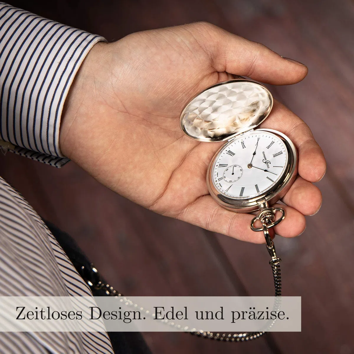 Hermann Jäckle Herren Taschenuhr Triberg Handaufzug 50 mm | Made in Germany, Handaufzugswerk, Double Hunter Gehäuse, kleine Sekunde, inklusive Kette und Reiseetui