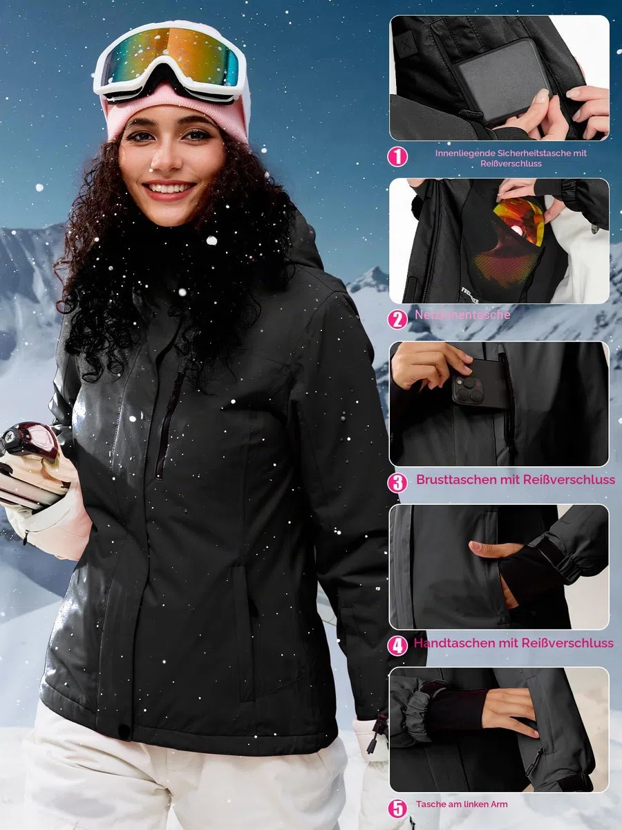 FREE SOLDIER Damen Winterjacke Wasserdicht Atmungsaktiv Warme Fleece Gefütterte Ski Jacke Outdoor Winterregenjacke mit Kapuze und Vollständig Versiegelte Nähte