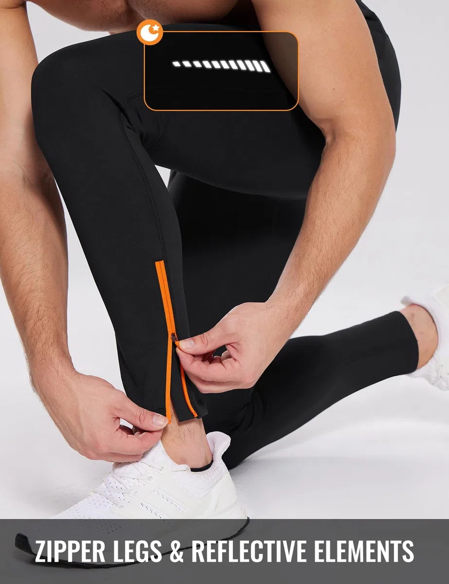baleaf Thermo-Laufhose für Herren, Winter, Radhose, Fleece-gefüttert, Kompressionsleggings mit Reißverschlusstaschen, für kaltes Wetter