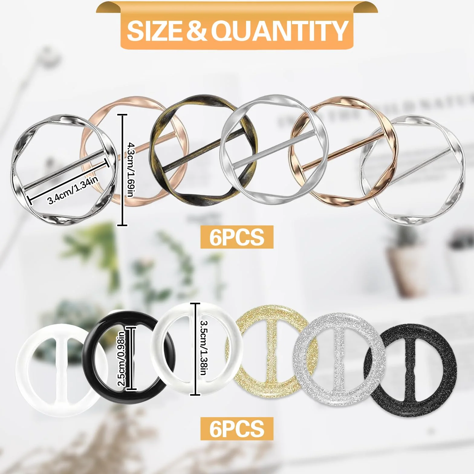 12 Stück Metallfaden Runde Shirt Clip Set, 2 Arten Verstellbare Shirt Clips, Geknotete Schnallen und Verschlüsse aus Harz, Gürtelschnalle Damen Schnalle für Hemd Pullover Kleid