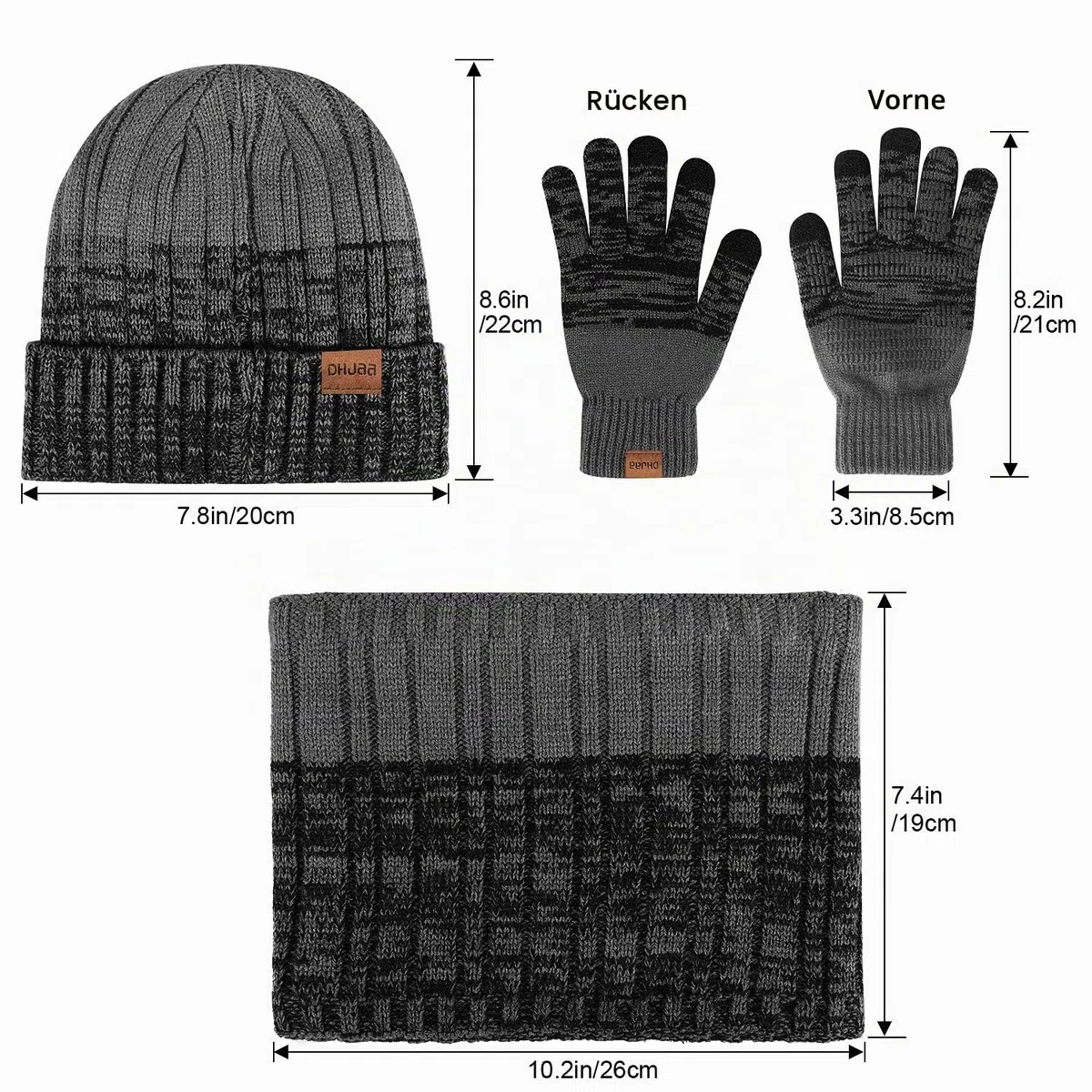 TAGVO 3in1 Winter Beanie Hut, Schal, Handschuhe Set,Ultraweiche elastische Verdickung Vlies Innenfutter Strick Beanie Cap Neck Warmer Warme Strickmützen, Mütze, Schal & Handschuh-Sets für Damen Herren