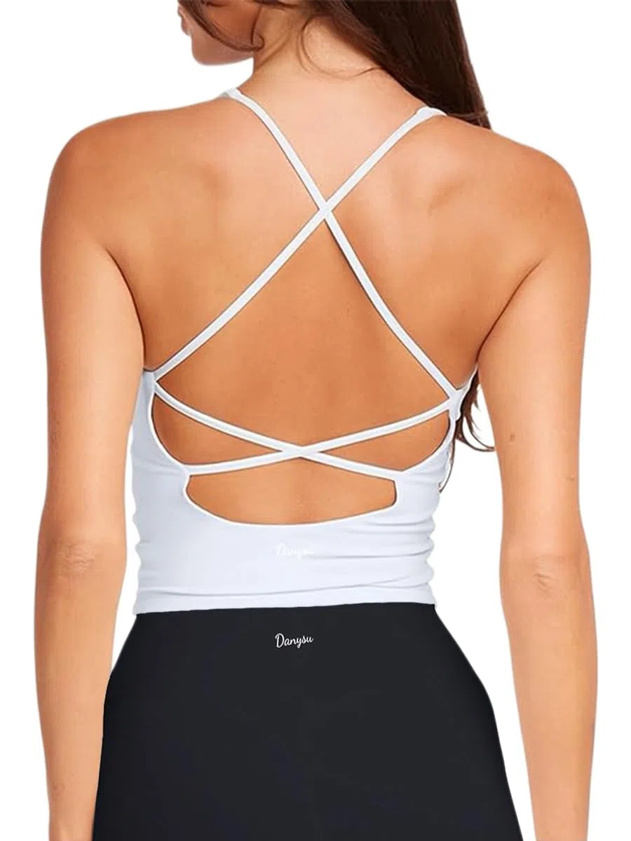 Danysu Sport BH Damen Ohne Bügel Top Crossback Abnehmbaren Gepolstert Nahtlose Sport Oberteile Bra Fitness Yoga