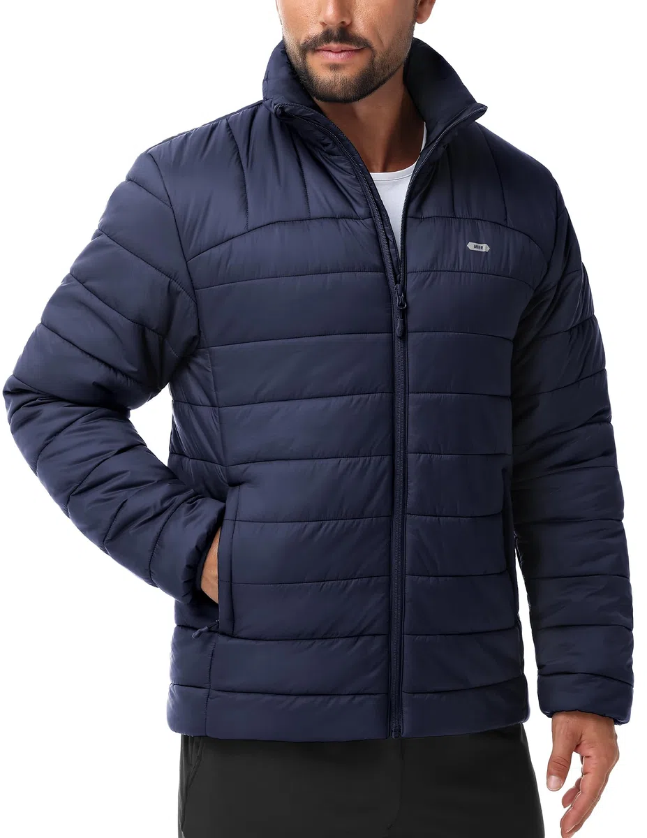 MIER Puffer Jacke für Herren Leichtgewicht isolierte Puffy Mantel mit Tasche Warme Winter gepolsterte Packbare Jacken, wasserdicht