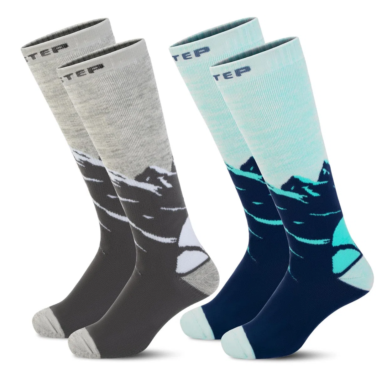 LEOSTEP 2 Paar Merinowolle Kompressions Skisocken - Atmungsaktive Kompressionsstrümpfe für Ski & Wintersport - Warme Skistrümpfe, Wintersocken für Skifahren