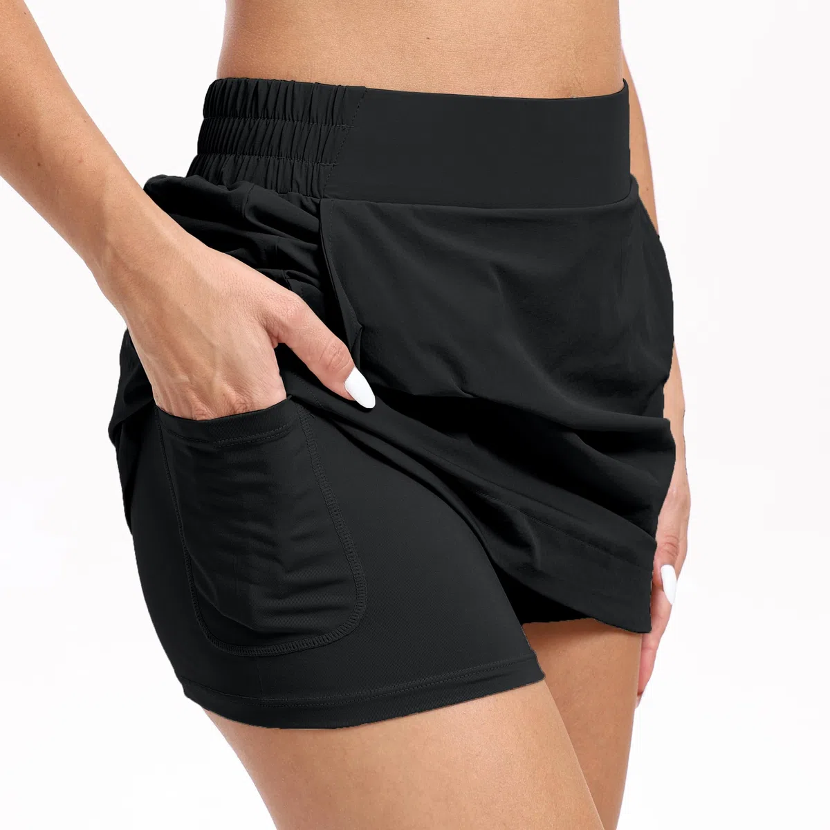 Timuspo Damen Tennisrock Hohe Taille Schlitz Hosenrock Atmungsaktiv Skort Sportrock Elastischem Bund Leichte A-Line Golfrock mit Innenhose und 3 Taschen