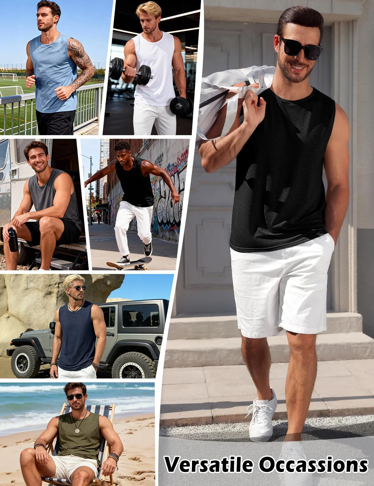 Lonya Tank Top Herren Sommer Ärmelloses Shirt Leicht Freizeit Strand Gym Muskelshirts Sport Tee Tops Fitness Funktionsshirt Unterhemd