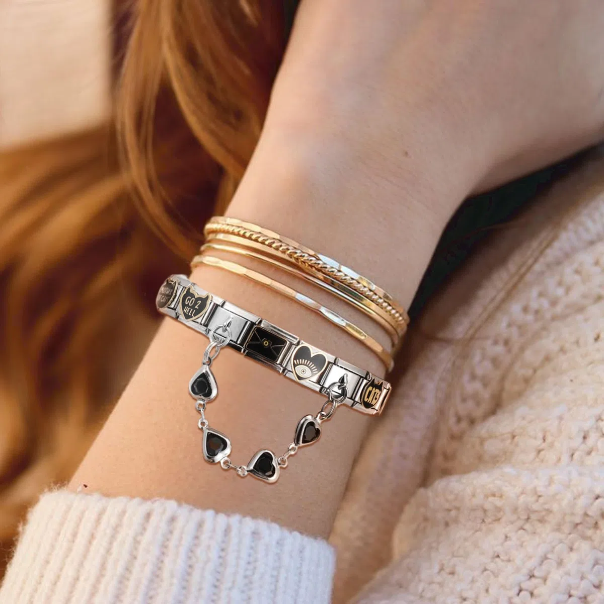 Loozykit Italian Charm Bracelet Charms Set Gold Silber 10pcs Italian Charms Set mit Öffnungswerkzeug Armband Abnehmbar 9mm charms für Italienische Armbänder DIY Geschenk