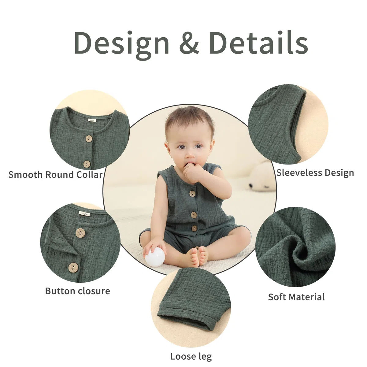 Unisex Neugeborene Jungen Mädchen Baumwolle Ärmelloser Strampler Sommerkleidung Body Outfits, 0-24 Monate