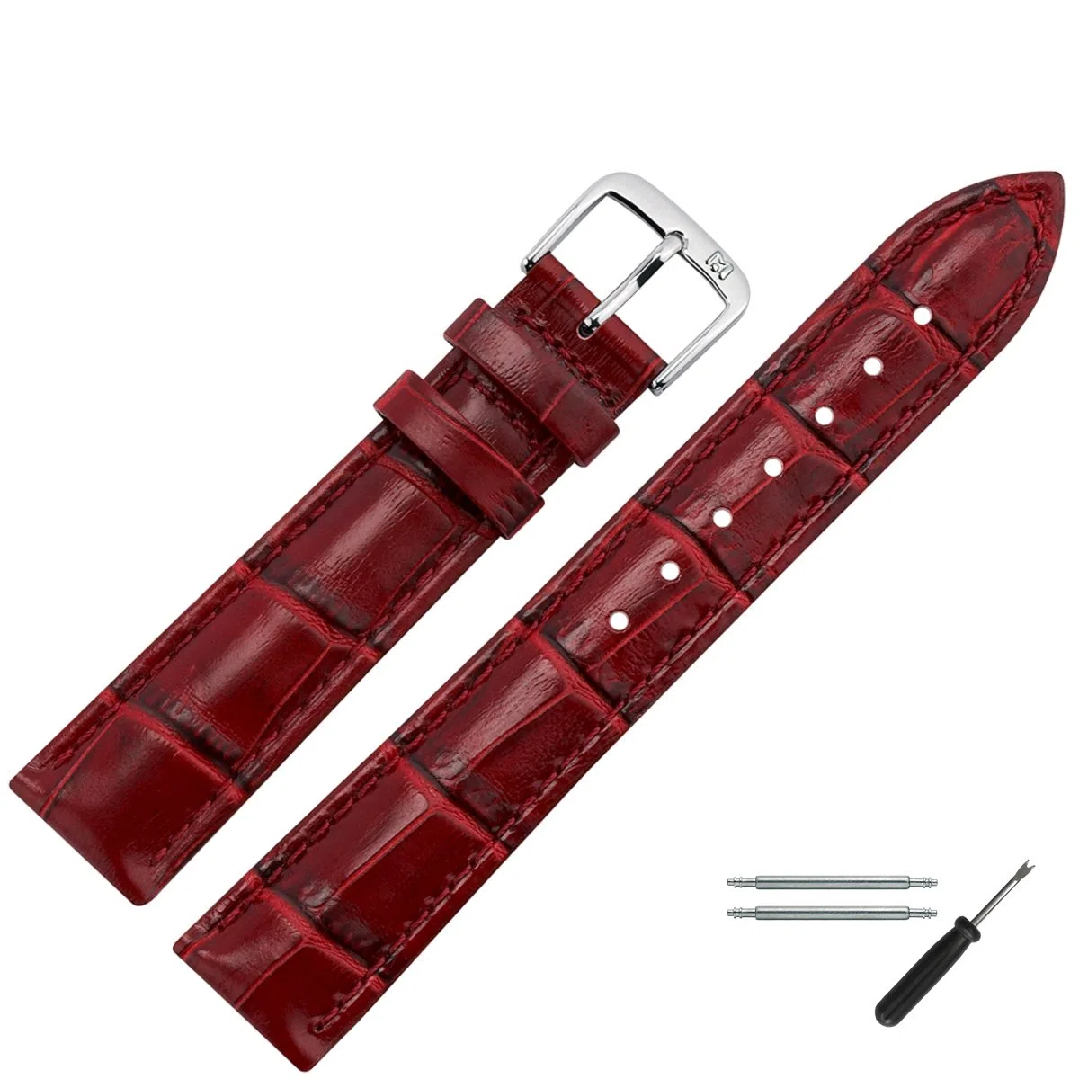 MARBURGER Uhrenarmband 14mm Damen Leder Alligator Prägung - Werkzeug Montage Set 14314