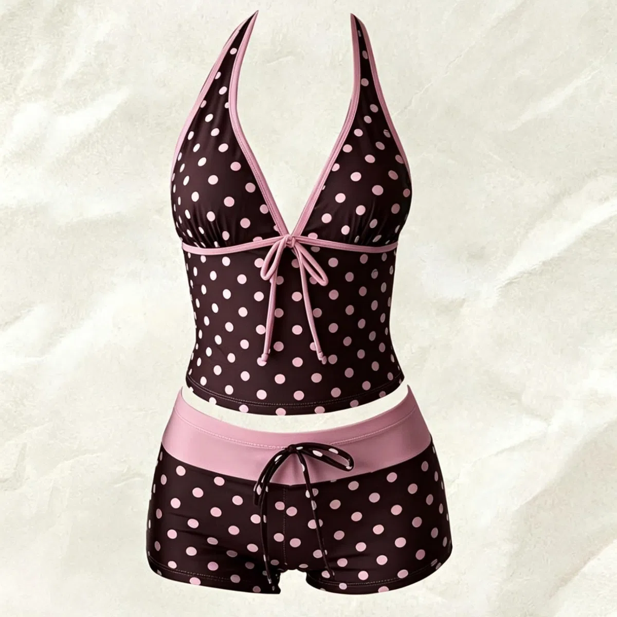 Damen Tankini Set Sexy V Ausschnitt Polka Bikini Sets Retro Bauchweg Zweiteiliger Badeanzug mit Gochgeschnittenem Höschen und Push-up-Oberteil Sommer Elegant Badeanzüge