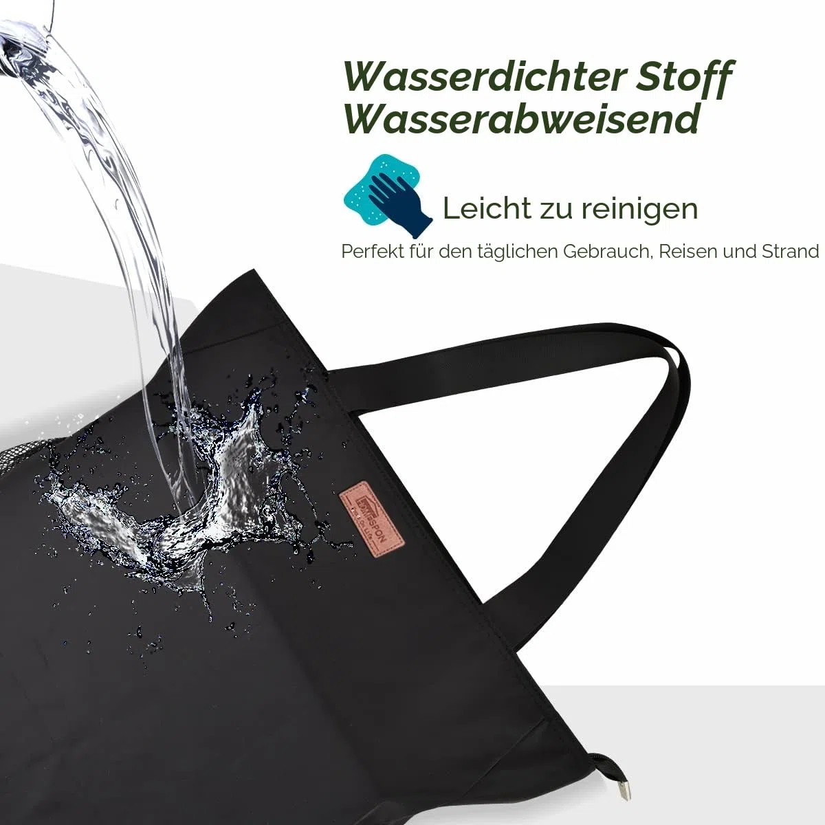 HOMESPON Große Wasserdichte Strandtasche mit Reißverschluss und Taschen für Damen