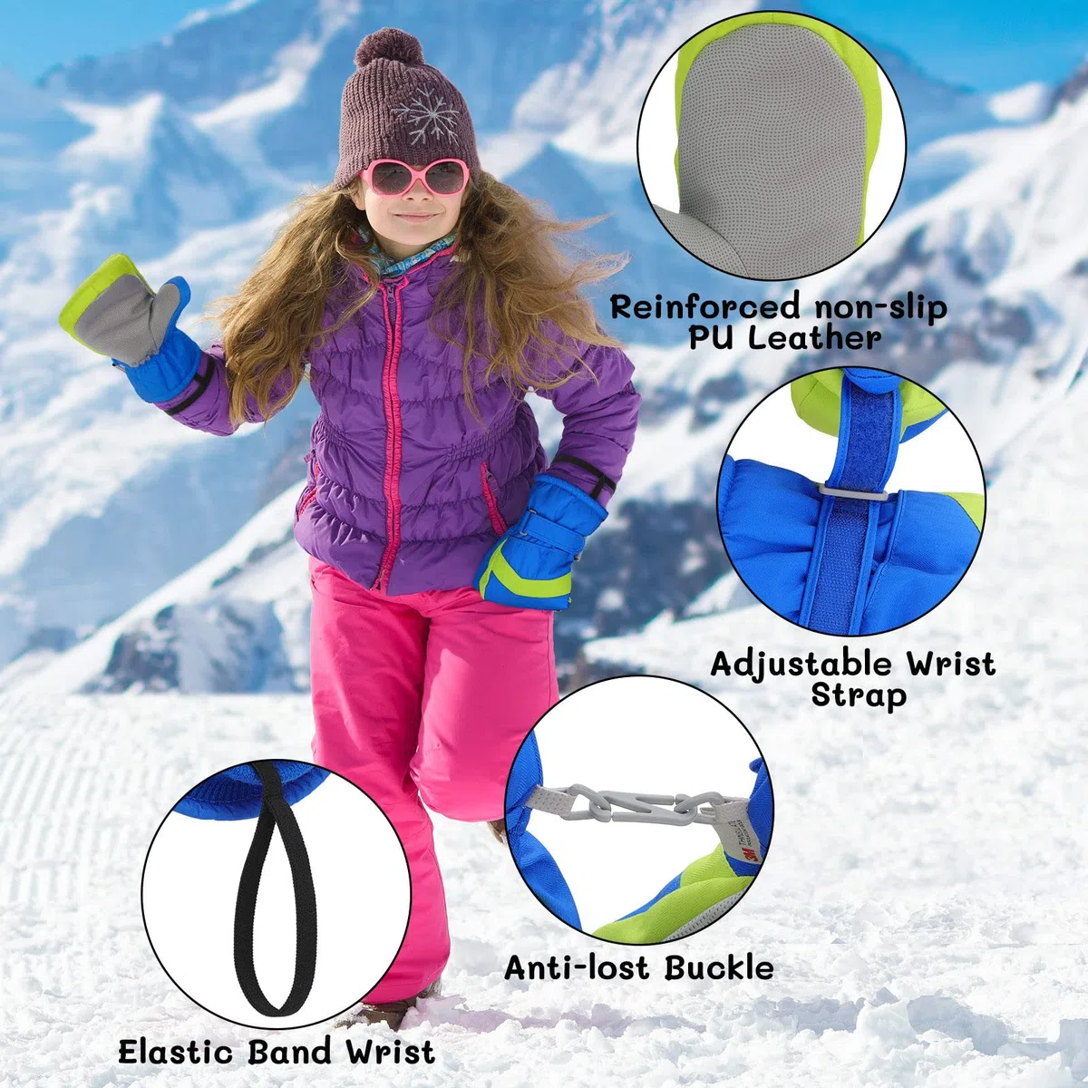 Homord Skihandschuhe Kinder, Wasserdicht Handschuhe Winterhandschuhe für Jungen und Mädchen, Warme Fäustlinge Handschuhe Atmungsaktiv Winter Thinsulate Schneehandschuhe für 4-14 Jahre Kinder