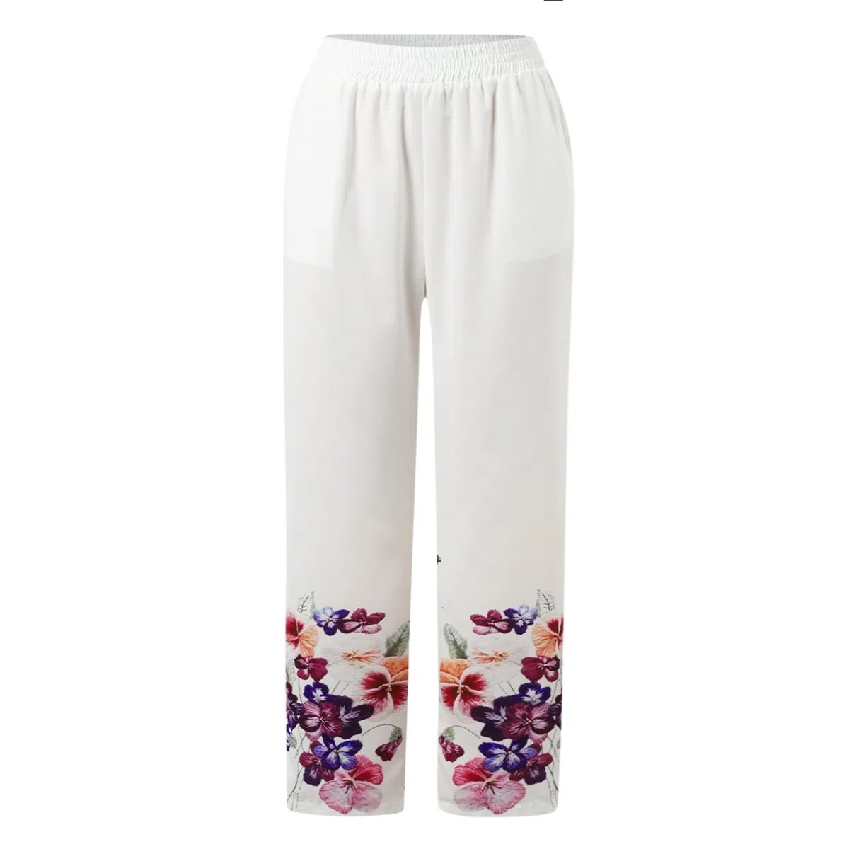 Hose Damen Sommer Weit Boho Blumenhose Hohe Taille Kordelzug Lässige lockere Blumenhose mit Taschen Blaue Hose Pflege Damen